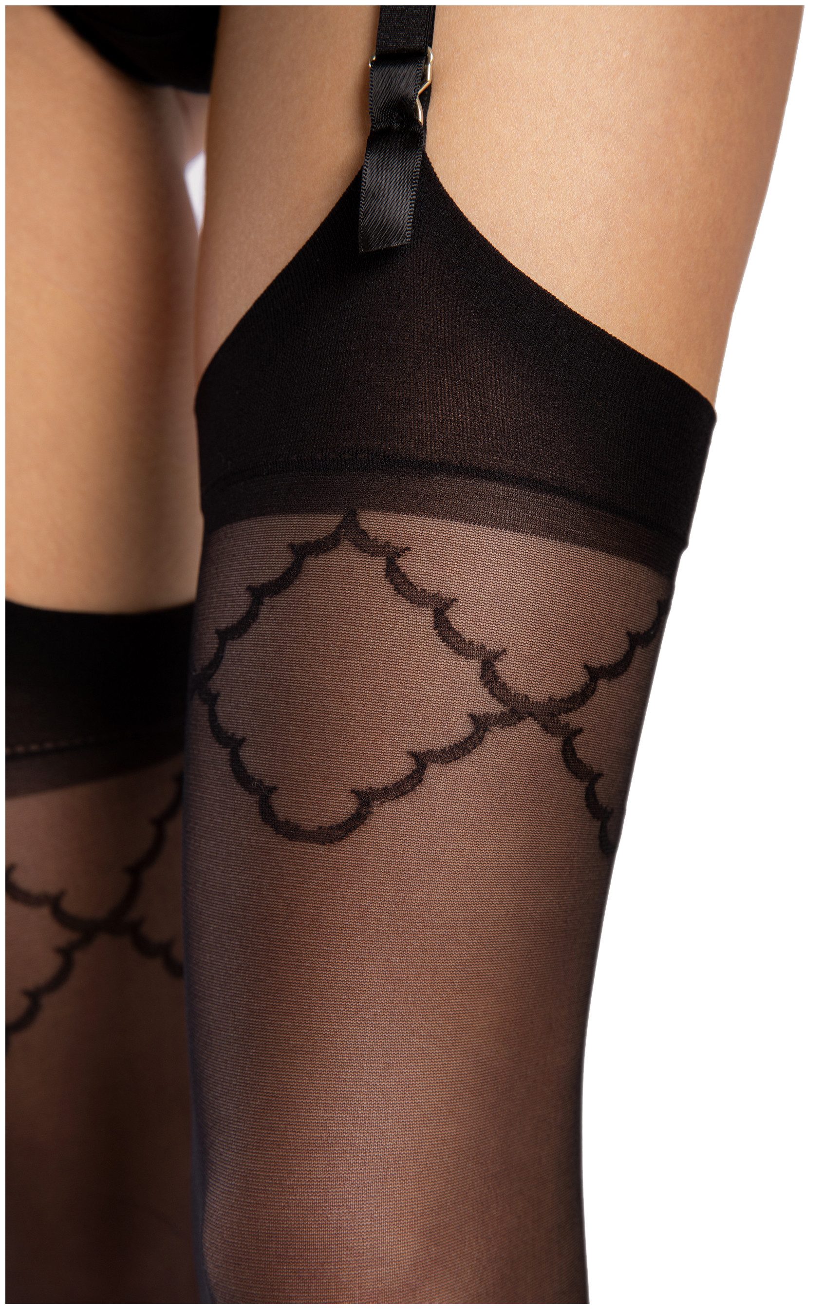 Fiore Strapsstrümpfe Sensual (Packung, 1 Paar) luxuriöse Strapsstümpfe 20DEN mit Rautenmuster am Strumpfband