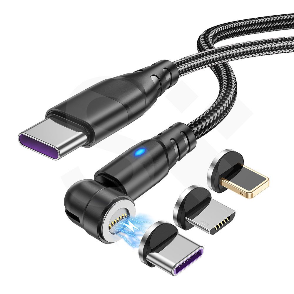 SOONTEC 100W 3 in 1 Schnellladekabel für Smartphon, Laptop, Tablet, magnetisches Ladekabel, USB-C, Lightning, Micro USB, USB zu USB-C Adapter (100 cm), 1 Meter oder 1,8 Meter