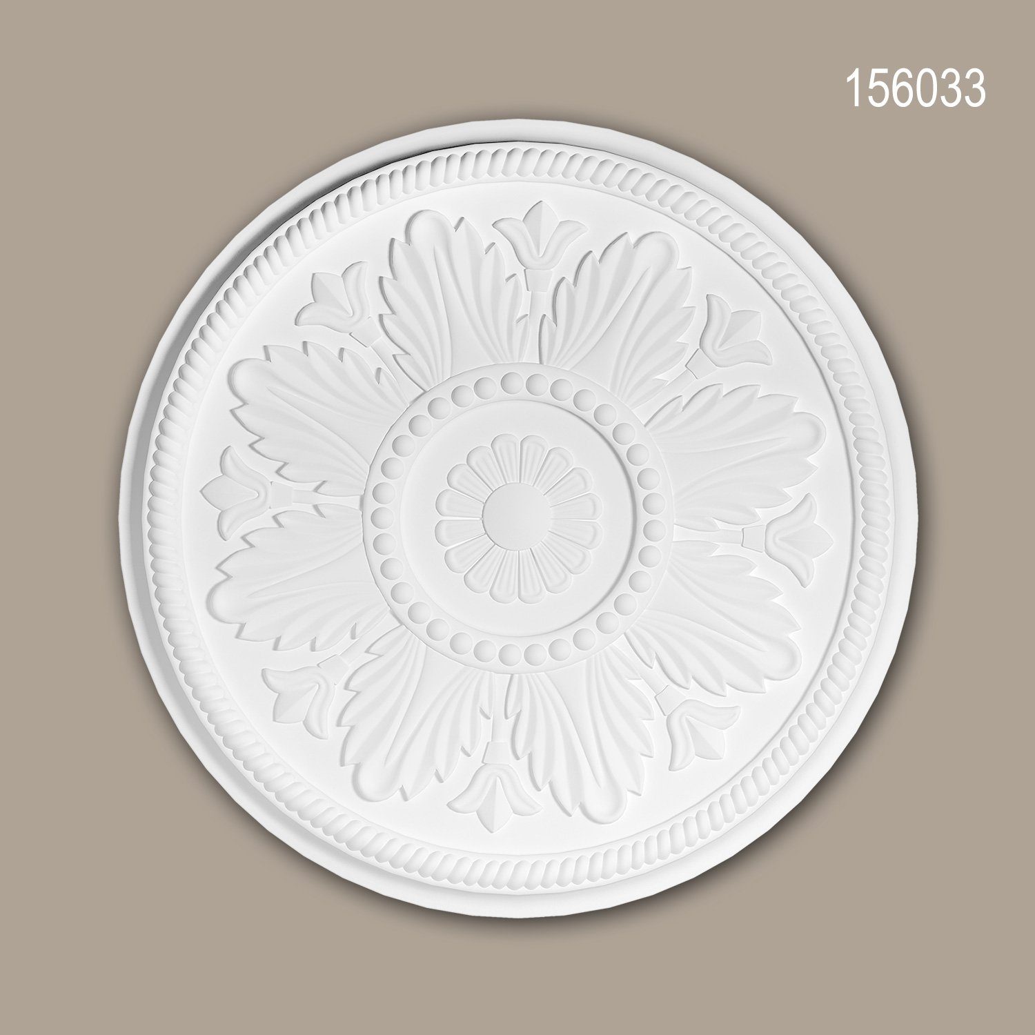 Profhome Decken-Rosette 156033 (Rosette, 1 St., Deckenrosette, Medallion, Stuckrosette, Deckenelement, Zierelement, Durchmesser 46 cm), weiß, vorgrundiert, Stil: Neo-Klassizismus