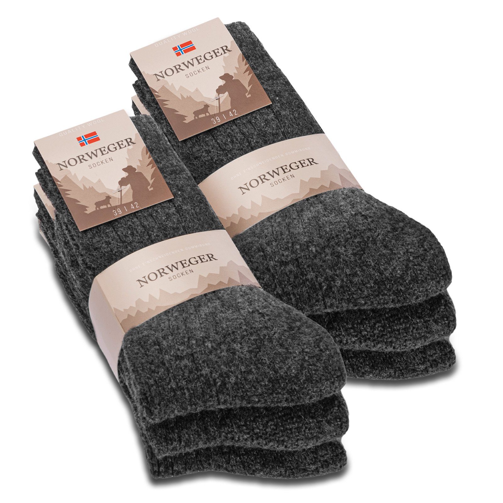 sockenkauf24 Norwegersocken 6 Paar Damen & Herren Носки mit Wolle Зимние носки (Anthrazit, 39-42) Schwarz Grau Anthrazit - 20100