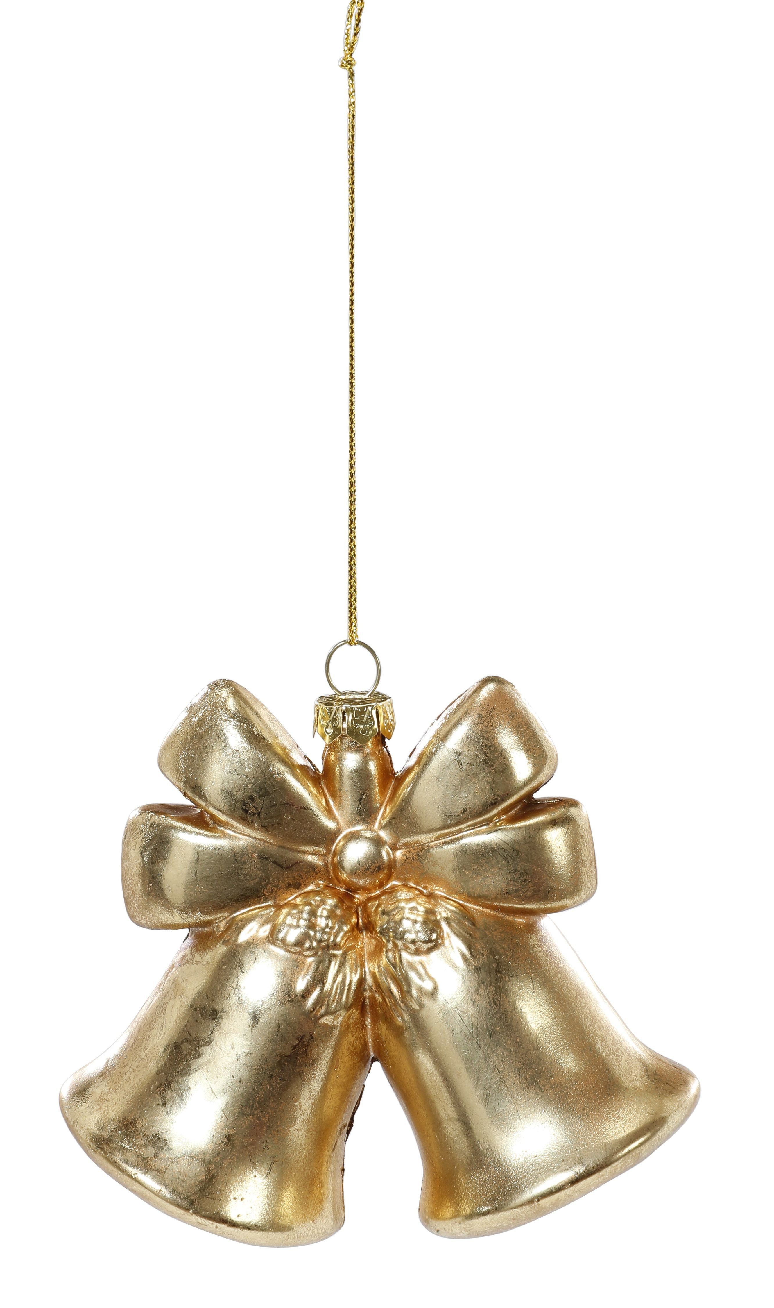 Holly & Jolly Christbaumschmuck, Christbaumschmuck Glocken Kunststoff 10cm Antik gold