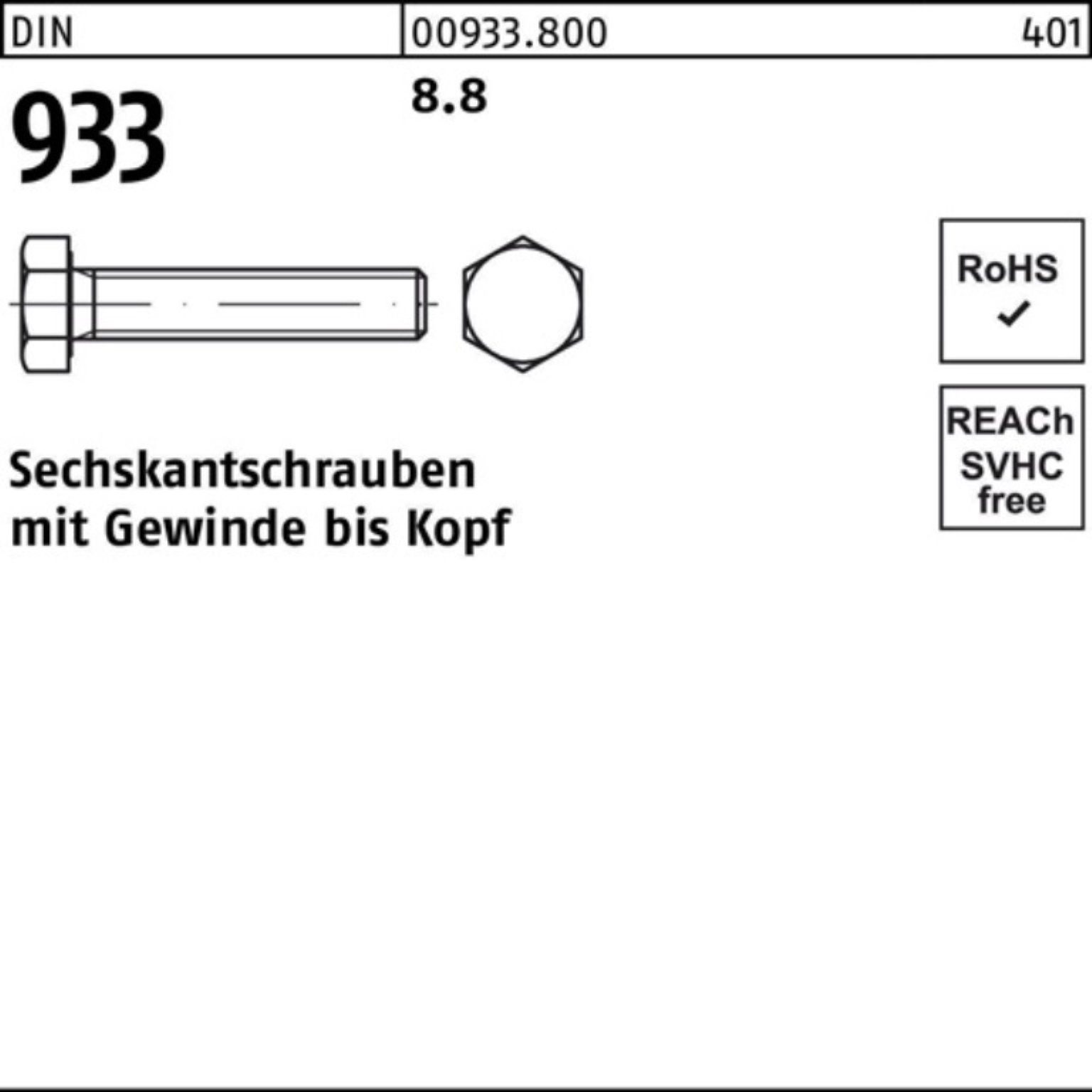 Reyher Sechskantschraube 200er Pack Sechskantschraube DIN 933 VG M10x 10 8.8 200 Stück DIN 933 | Schrauben