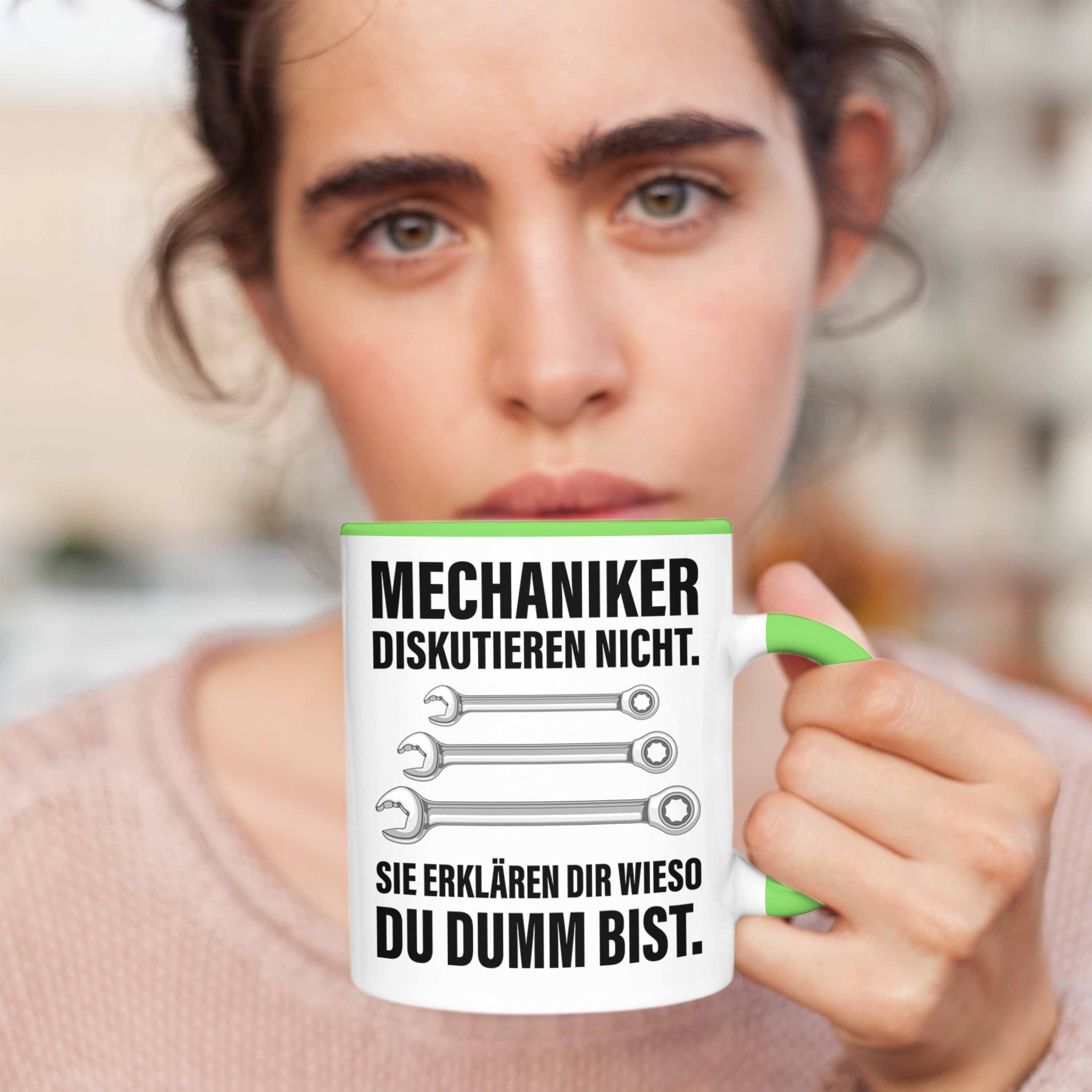 Geschenk Tasse Mechaniker Lustig Trendation Mechatroniker Tasse Trendation - KFZ Automechaniker Grün Werkstatt Tasse