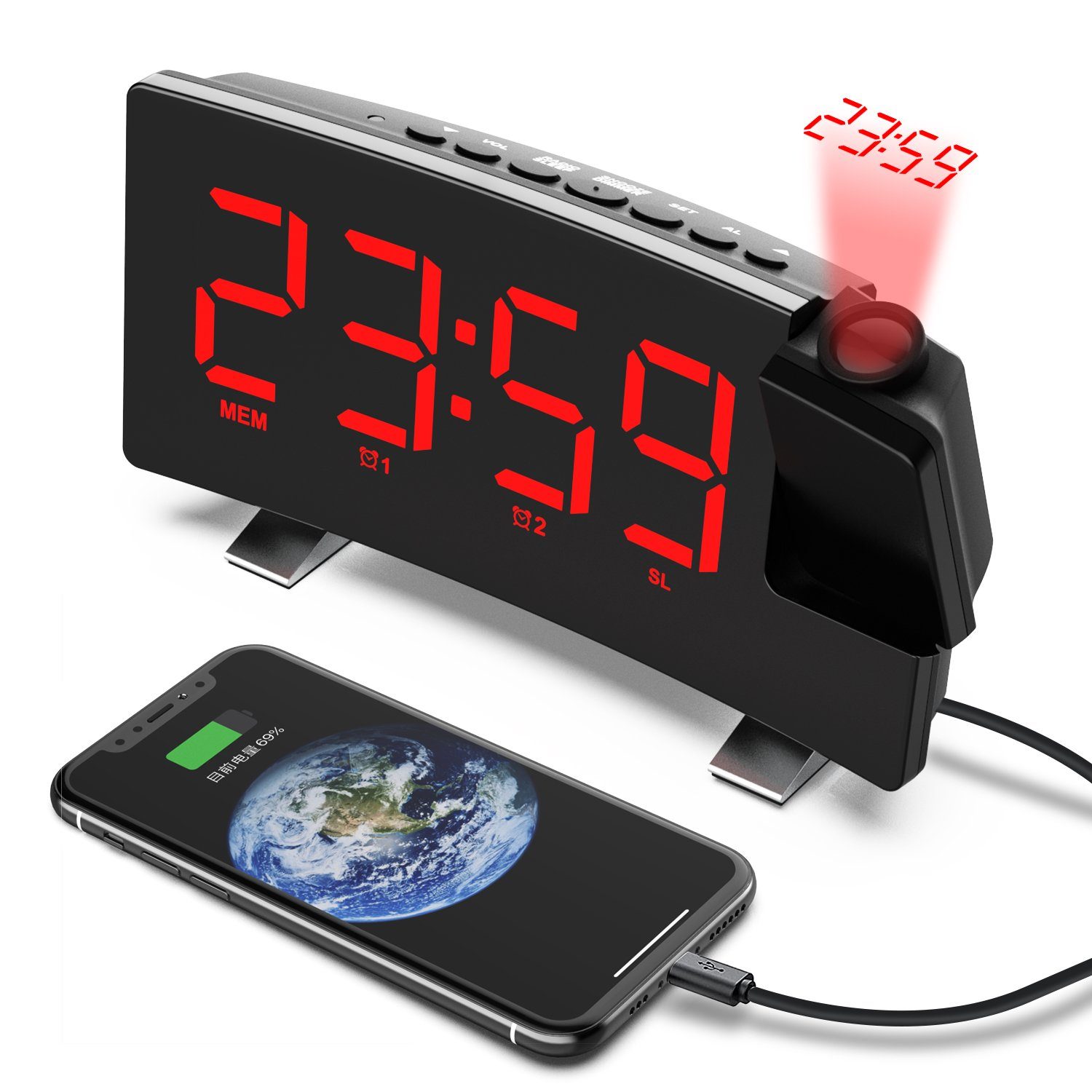 OKWISH Projektionswecker Digital Wecker Radiowecker Projektion günstig online kaufen