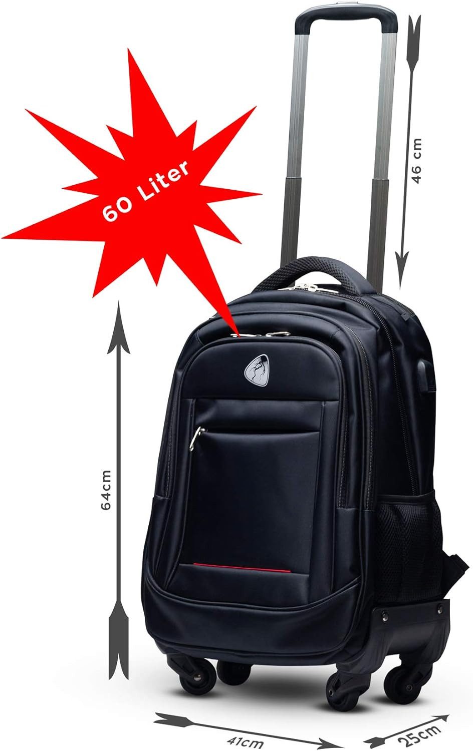 BLITZER Business-Trolley Business Rucksack mit Trolley Funktion 40L oder 60L, externe USB-Schnittstelle integriert