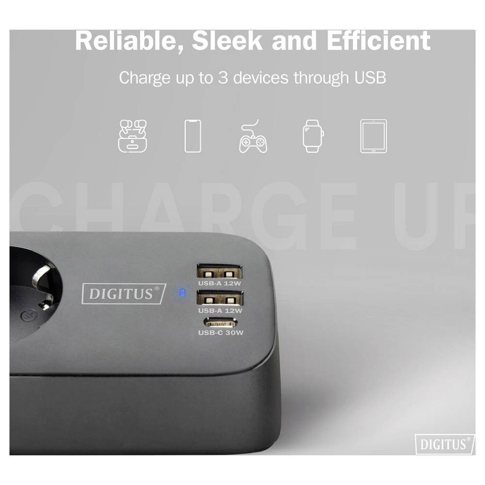 Digitus DA-70625 Tischsteckdose Schwarz Schutzkontakt 1 St. Steckdosenleiste, Steckdosen