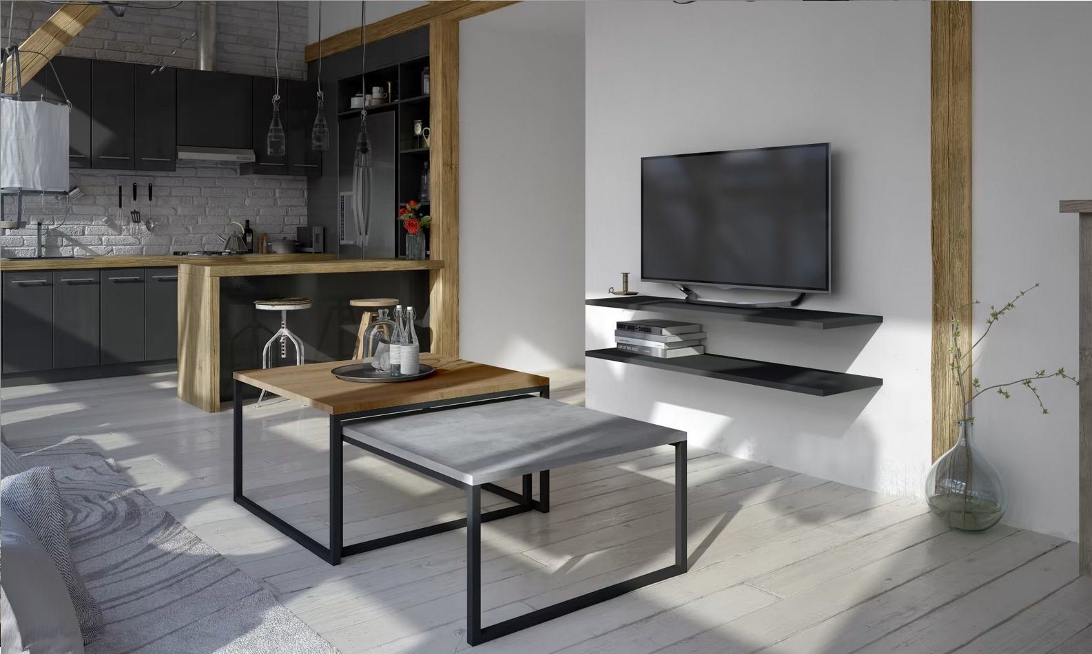 JVmoebel Couchtisch, Designer Beistell Tische Couch Tisch Sofa Wohn Zimmer 2x Set Baun/Grau