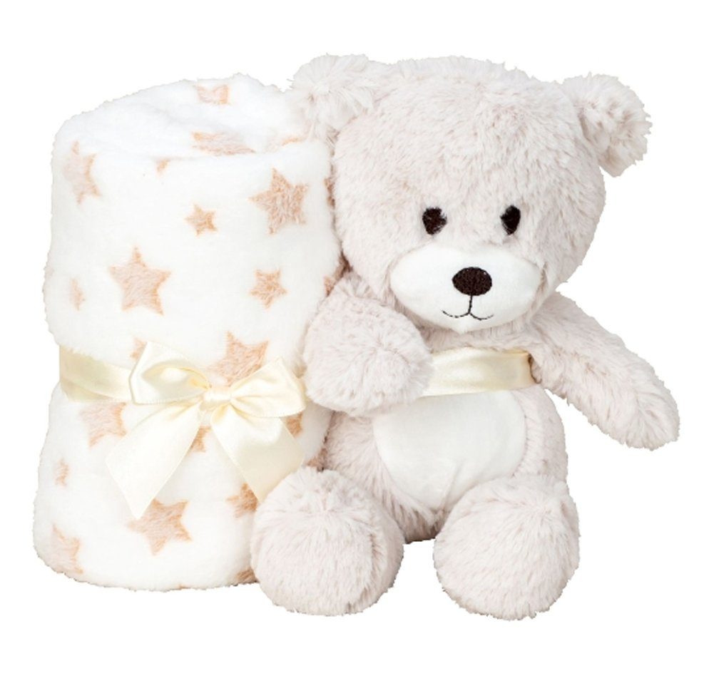 LB H&F Lilienburg Neugeborenen-Geschenkset Geschenkset Geburt Baby Taufe Babyset Taufgeschenk (Babygeschenk erstes Jahr Babyparty Geschenkidee Eltern Decke Bär Teddybär Teddy Stofftier Plüschtier Kuscheldecke Junge Mädchen) Mitbringsel Geschenk Krabbeldecke Babydecke Spielzeug