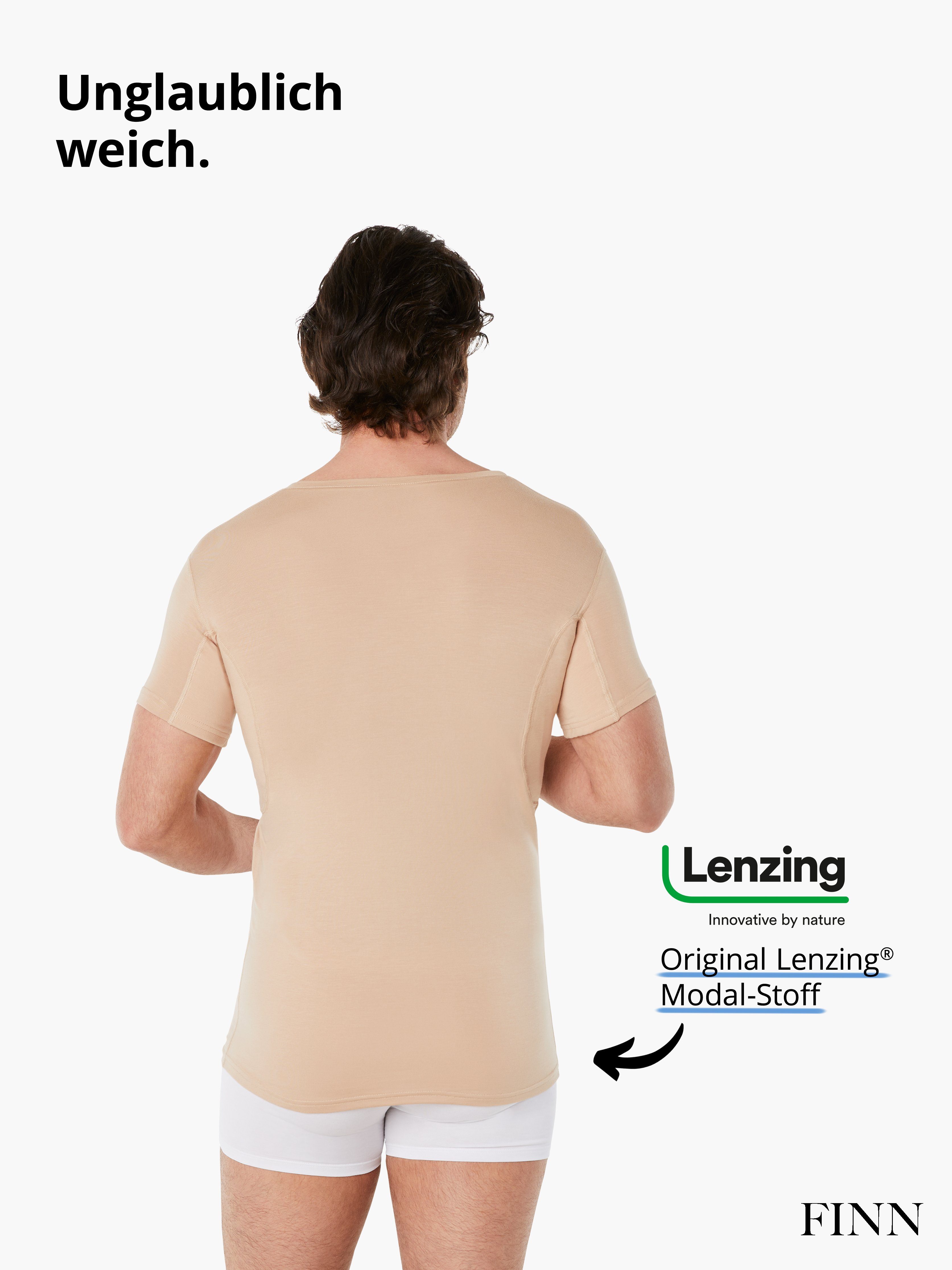 FINN Design Unterhemd Anti-Schweiß 100% Schweißflecken, Rundhals vor garantierte Wirkung Light-Beige Herren mit Unterhemd Schutz