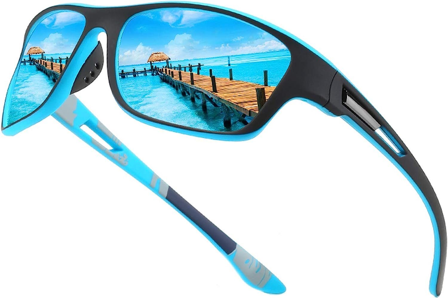 Jormftte Sonnenbrille Polarisierte Sport-Sonnenbrille für Herren Outdoor Radfahren Fahren Blau