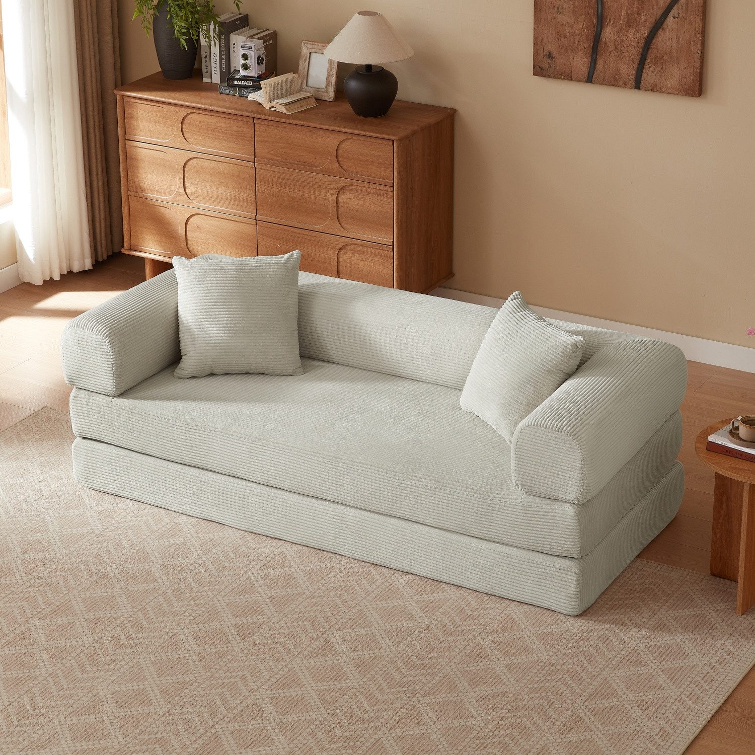 ANYSUN Sofa 3-Sitzer Schlafsofa Cord,Boden Schlafsofa Convertible, Sofas wohnzimmer Loungesofa Schlafcouch Tagesbett mit Schlaffunktion, (195x89 CM) geeignet für Apartments Wohnzimmer, Schlafzimmer