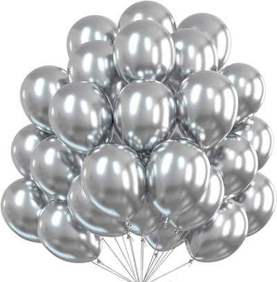 Dekotalent® Luftballon 200x Luftballons Ballons Luftballon Luft, Helium silber Hochzeit Deko, Schadstofffrei