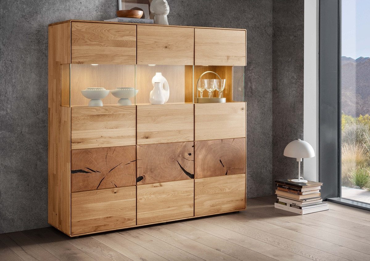 Main Möbel Highboard Highboard 150x145cm "Belfast" Wildeiche massiv
