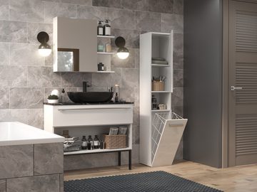 ibonto Hochschrank Badezimmerschrank mit Korb & flexibler Türöffnung - Platzsparend