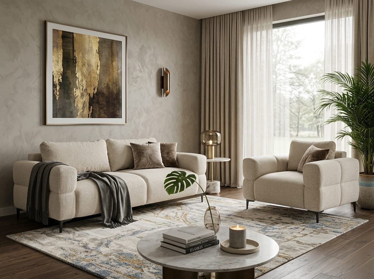 JVmoebel Polstergarnitur Beiges Wohnzimmer-Set 3+1-Sitzer-Sofas Stoffsofas Sessel Polstermöbel, (2-tlg), Made in Europa
