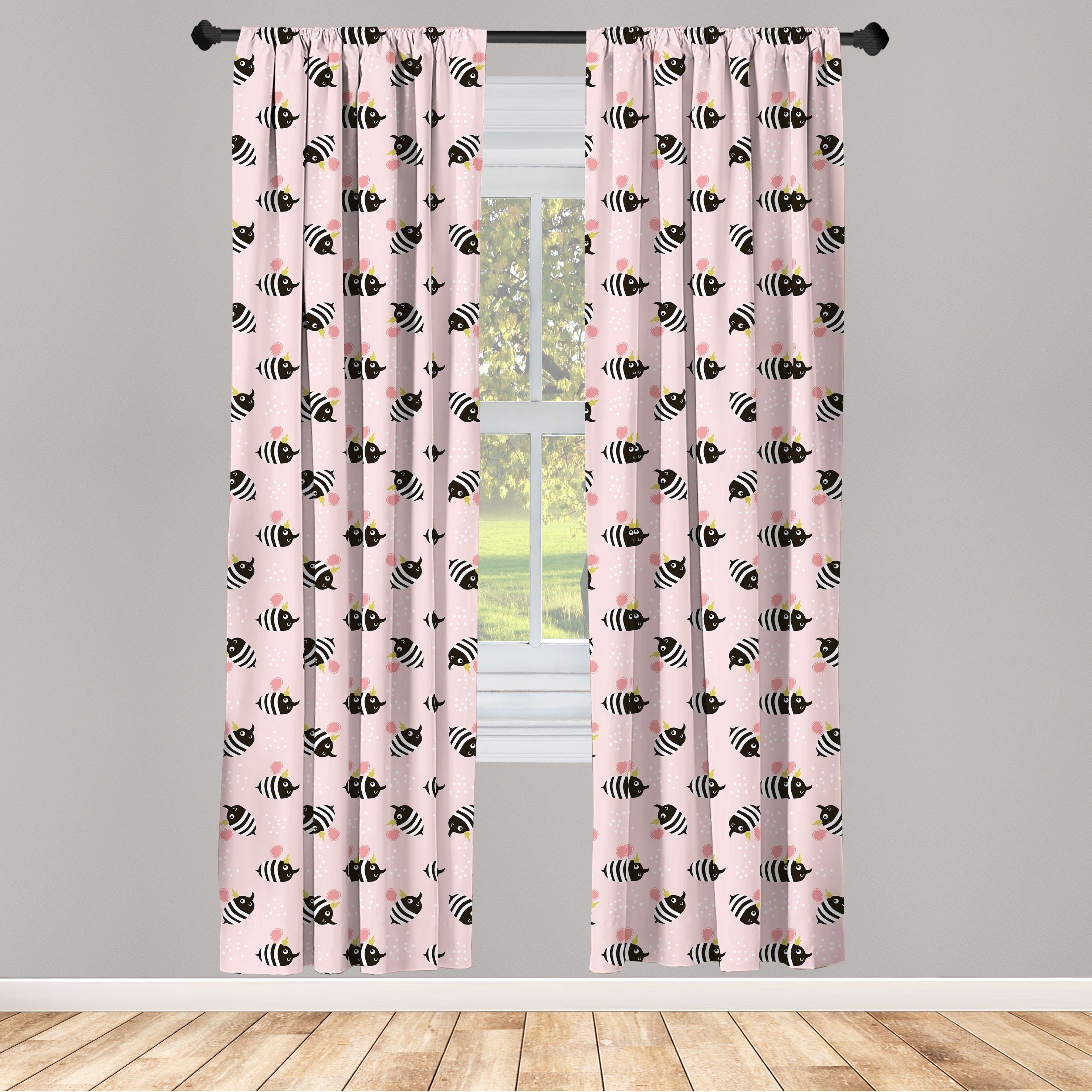 Gardine Vorhang für Wohnzimmer Schlafzimmer Dekor, Abakuhaus, Microfaser, skandinavisch Cartoon-Stil Bees