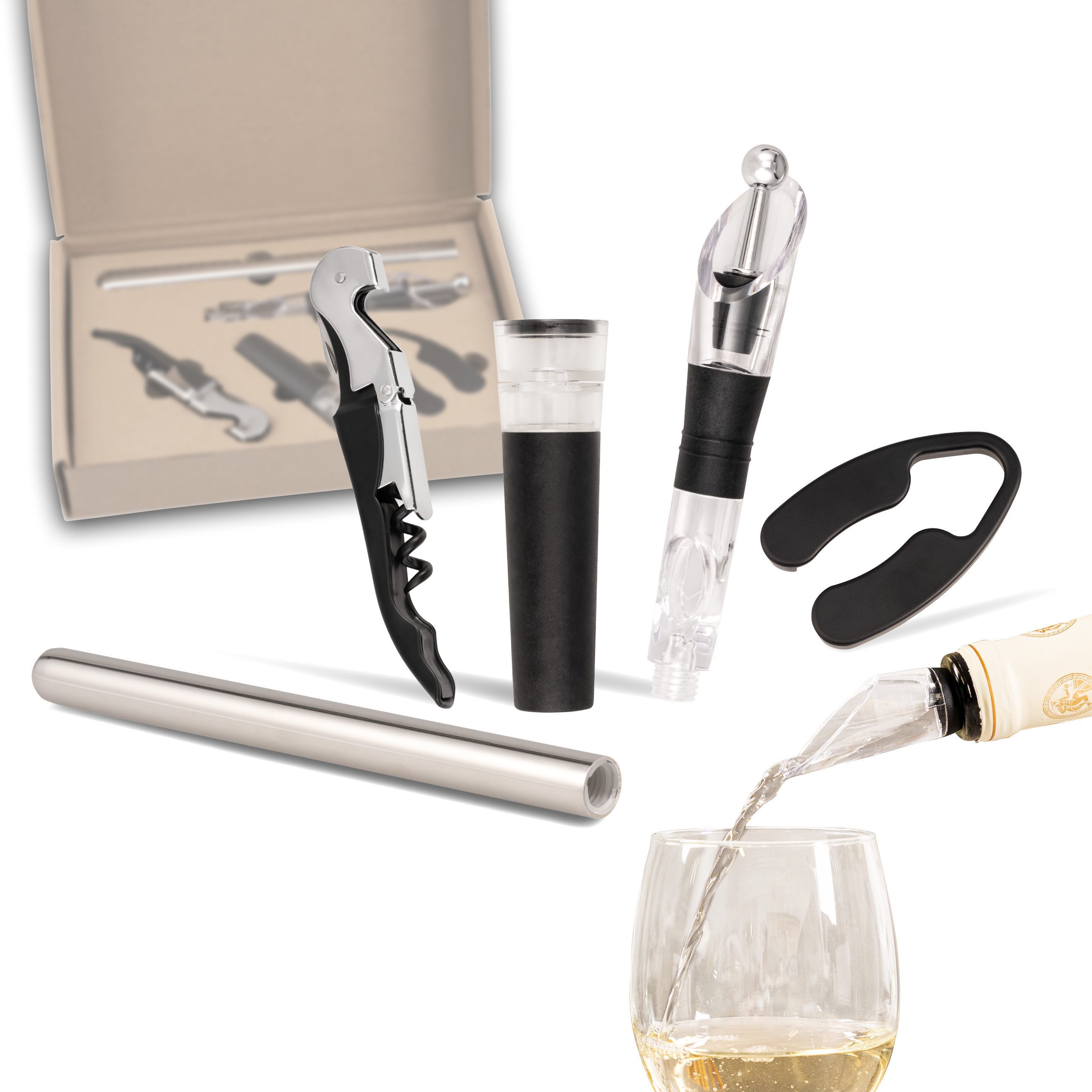 Sommelier-Set Wein-Set 5-tlg, Geschenk-Set für Weißwein, Sommelier-Set