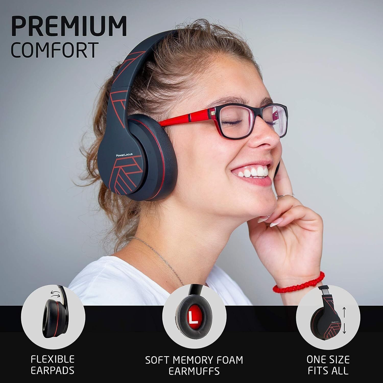 PowerLocus Over Ear Kabellos Bluetooth-Kopfhörer (Geeignet für DJ, Live-Monitoring, Studio-Monitoring)