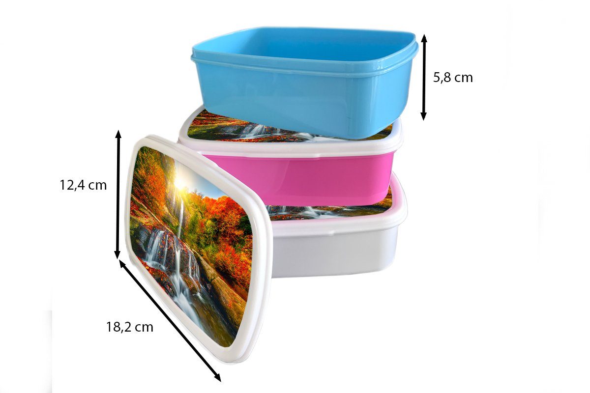 Wasser, Erwachsene, (2-tlg), Snackbox, Kunststoff - Kinder, Kunststoff, MuchoWow - Herbst Brotdose für Natur Brotbox Wasserfall Rot Mädchen, Lunchbox - rosa -