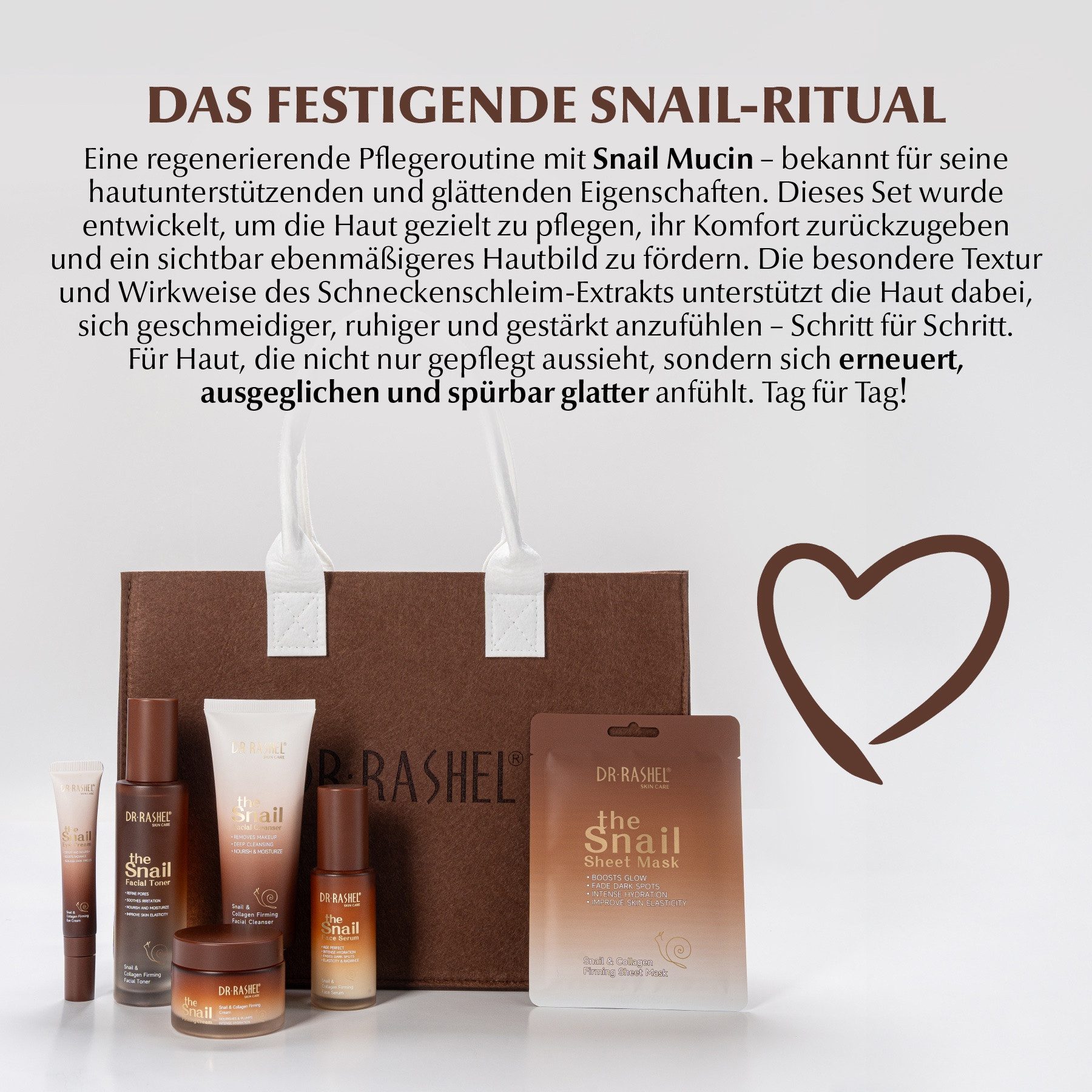 DR RASHEL Gesichtspflege-Set Kollagen Snail Mucin Gesichtspflege Serum Cream Cleanser Toner 15tlg, 15-tlg., Gesichtspflege Set, Hautpflege, Snail, DR.RASHEL