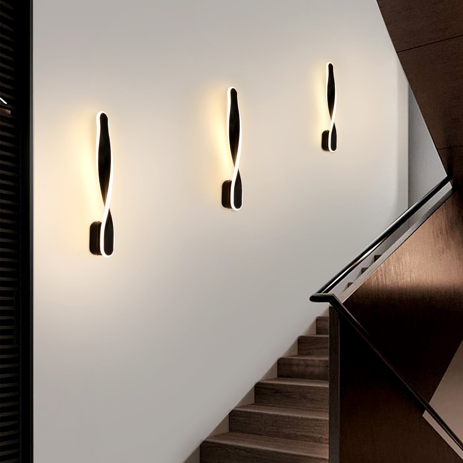 45cm fest Treppen Wandlampe Licht 3000K, Spiralwandleuchte für LED integriert, oyajia Wandleuchte Warmweiß, 16W Korridor Modern Aluminium, aus Hotel LED Wohnzimmer