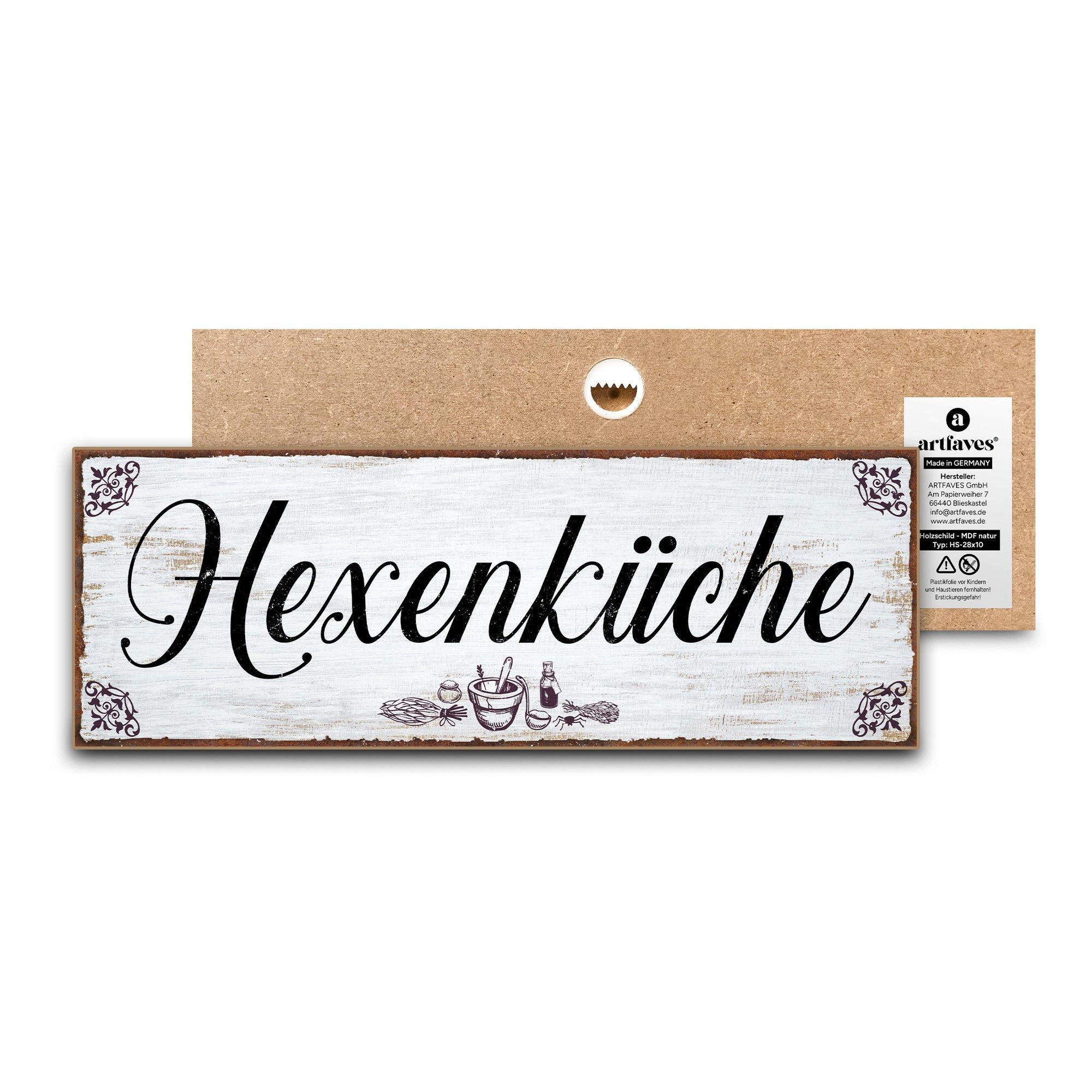 ARTFAVES Holzbild Schild mit Spruch - Hexenküche - Küche, witzige Sprüche
