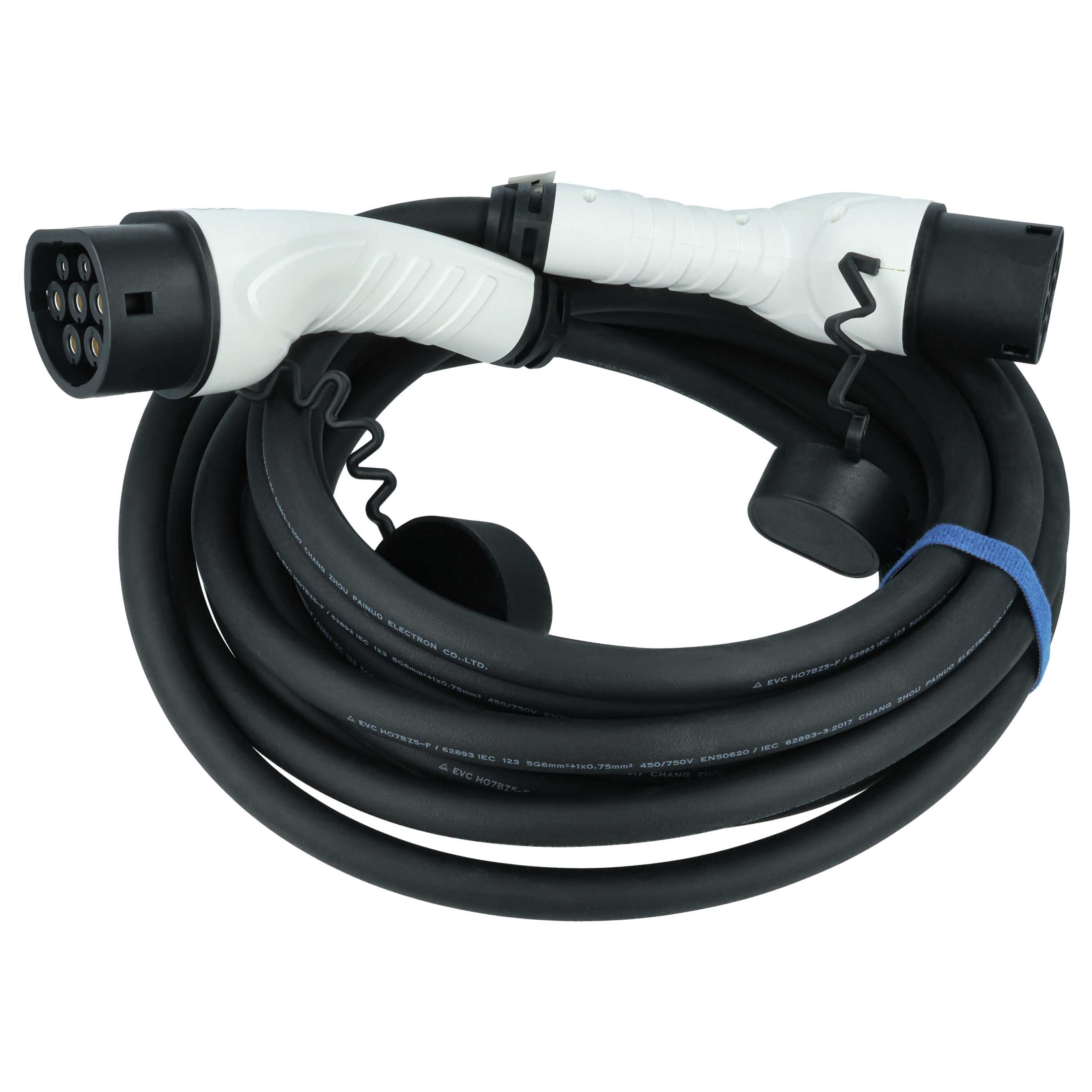 vhbw Typ 2 Ladekabel 22 kW 3-phasig für Elektroauto / Plug-in-Hybrid Autoladekabel, (1000.0 cm), Gummischutzkappe