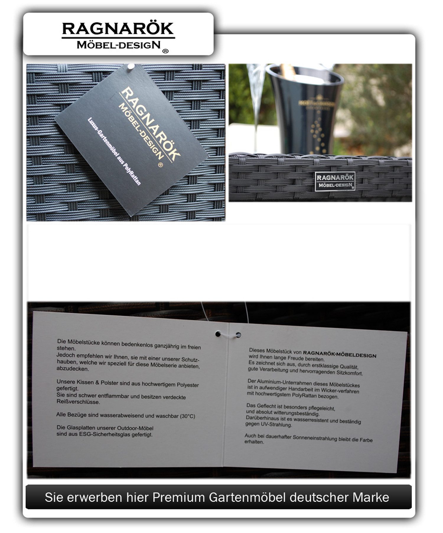 Ragnarök Möbel-Design Garten-Essgruppe Heimdall Esstisch Set 8+4, (Set, Polyrattan, Alu), Würfelsystem, klappbare Rückenlehne