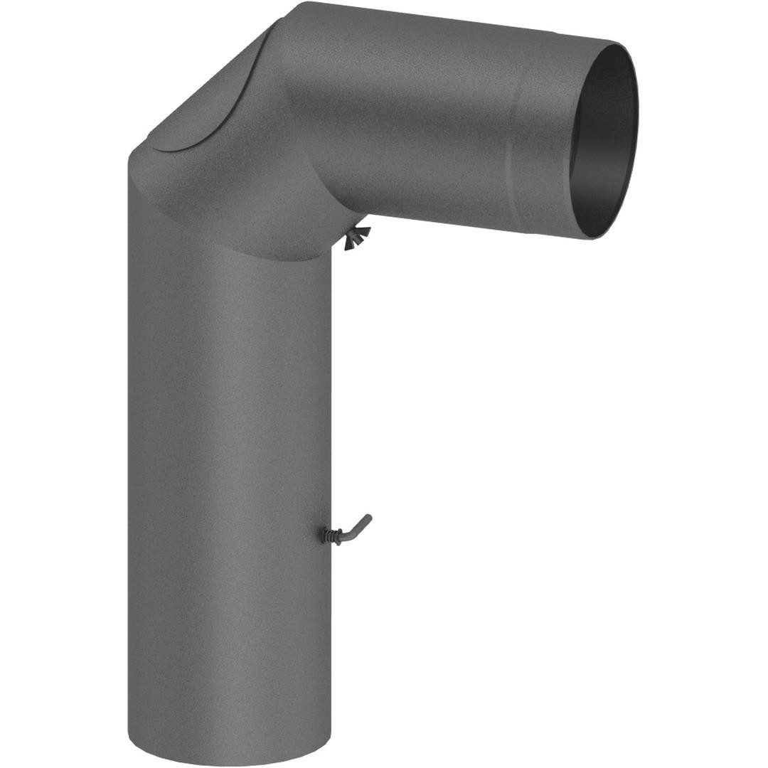 Feuercampus Ofenrohr Ø 150 mm Bogen lang - mit Tür und Drosselklappe - gussgrau, 150 mm