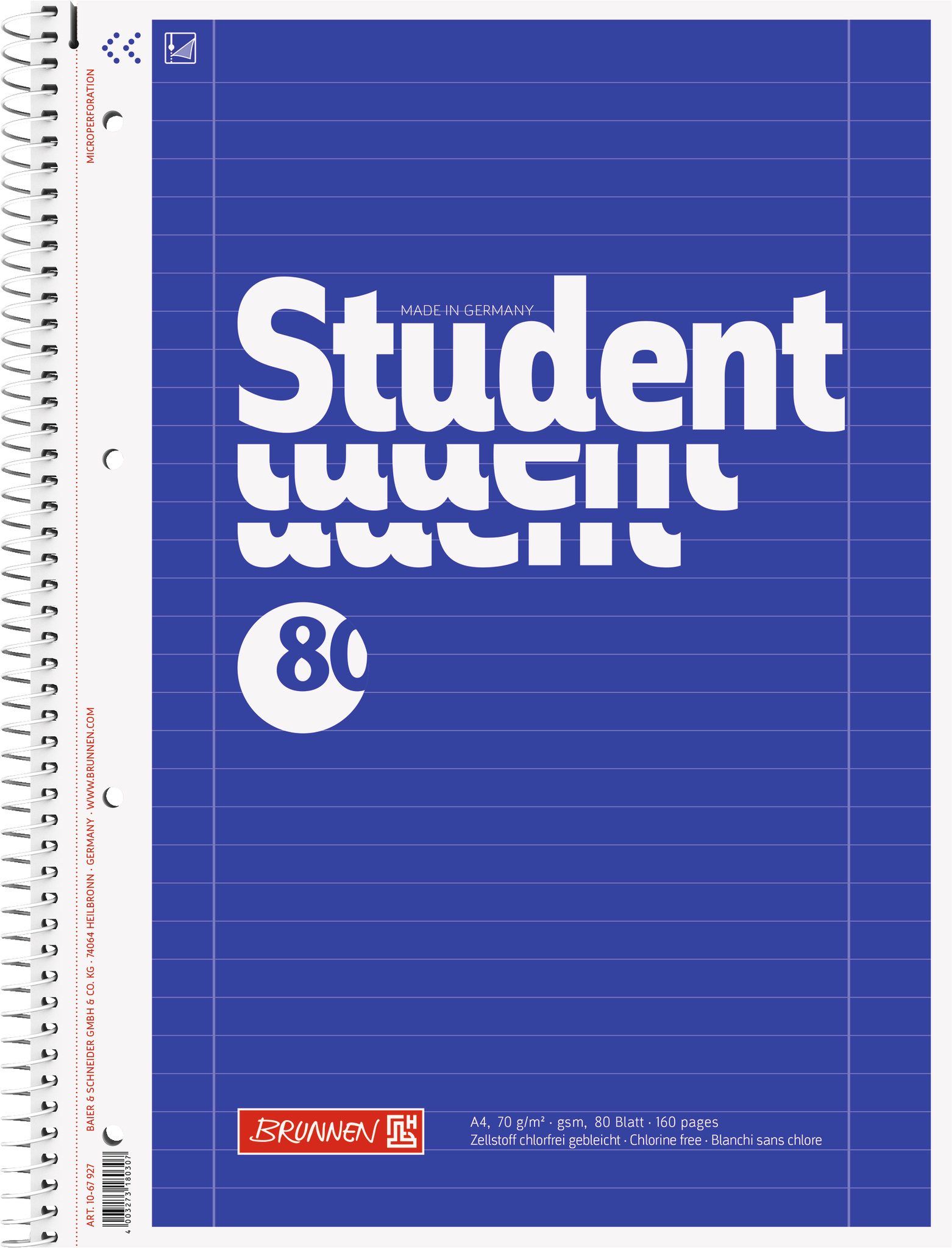 BRUNNEN Notizblock Collegeblock Student A4 liniert mit Randlinie innen und außen Lin. 27