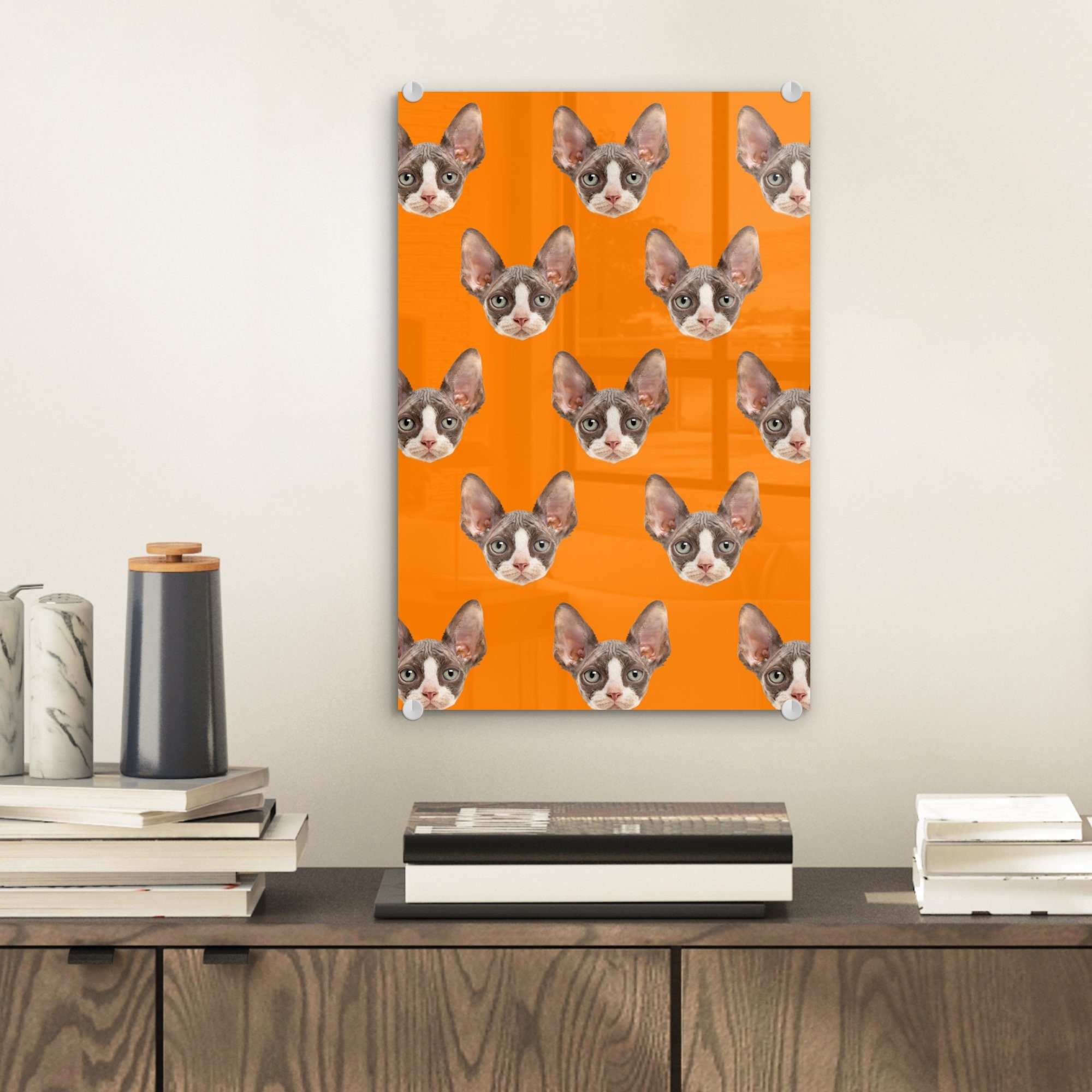 Muster, Foto - Glas Glasbilder - - Glas MuchoWow Wandbild Katze auf auf (1 - St), - Acrylglasbild Bilder Wanddekoration Orange