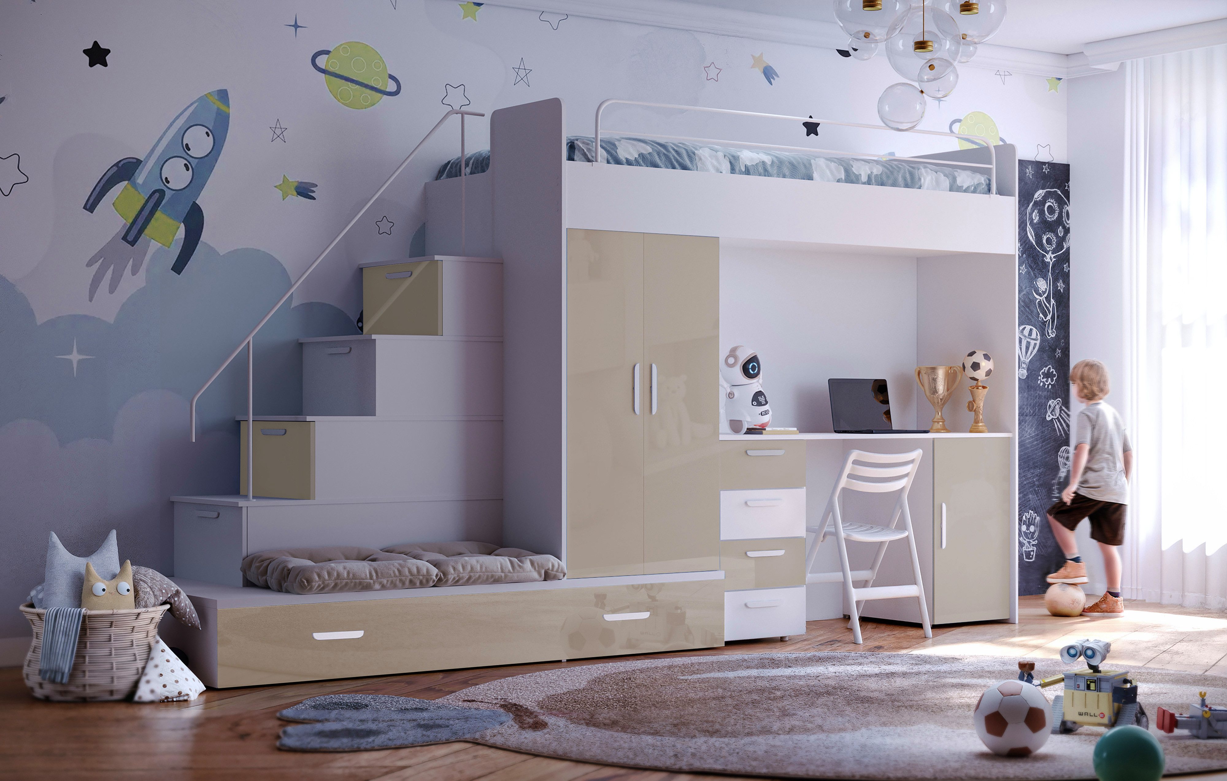 Luxusbetten24 Hochbett Kinderhochbett Adventure mit Schreibtisch, günstig online kaufen