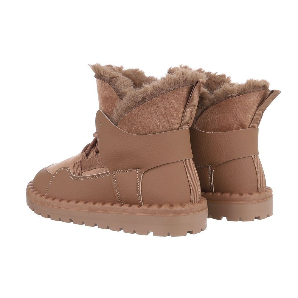 Ital-Design Damen Snowboots Freizeit Snowboots Flach Schnürstiefeletten in Hellbraun