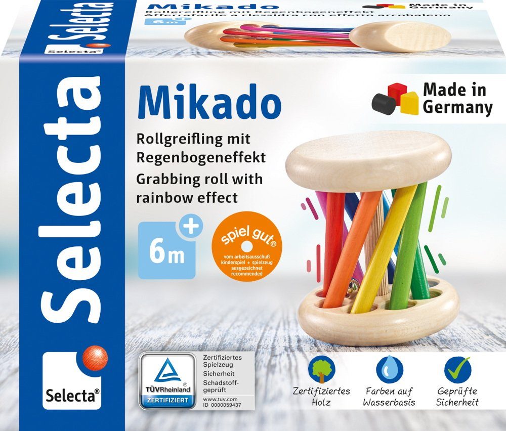Selecta Greifling Babywelt Holz Rollspielzeug Mikado krabbeln Regenbogeneffekt 61034