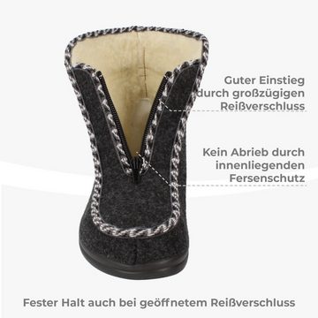 filsko Medle Damen Winter Hüttenschuhe mit Reißverschluss Hausschuh HüttenSchuhe, aus Filz, mit Schafwolle gefüttert