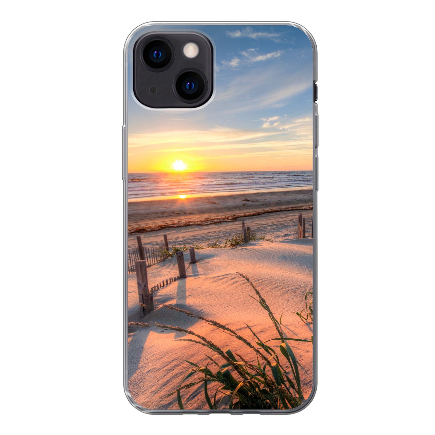 MuchoWow Handyhülle für Apple iPhone 13 Strand - Meer - Düne - Sonnenuntergang - Landschaf, Smartphone-Bumper, Print, Handy Schutzhülle Dünn