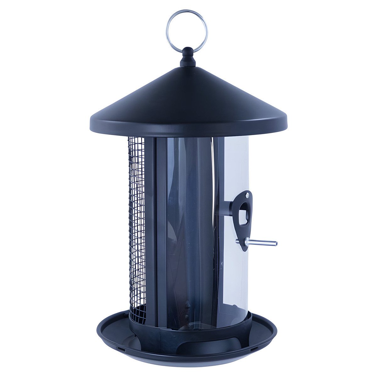 Vogelhaus Futtersäule mit zwei getrennten Futterabteilen schwarz