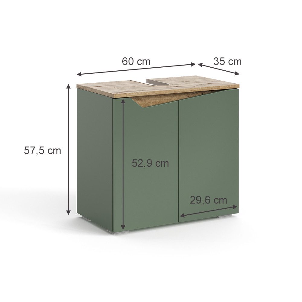 Vicco Waschbeckenunterschrank Marelle, Grün/Anthrazit, 60 x 57.5 cm mit 2 Türen (1-St)