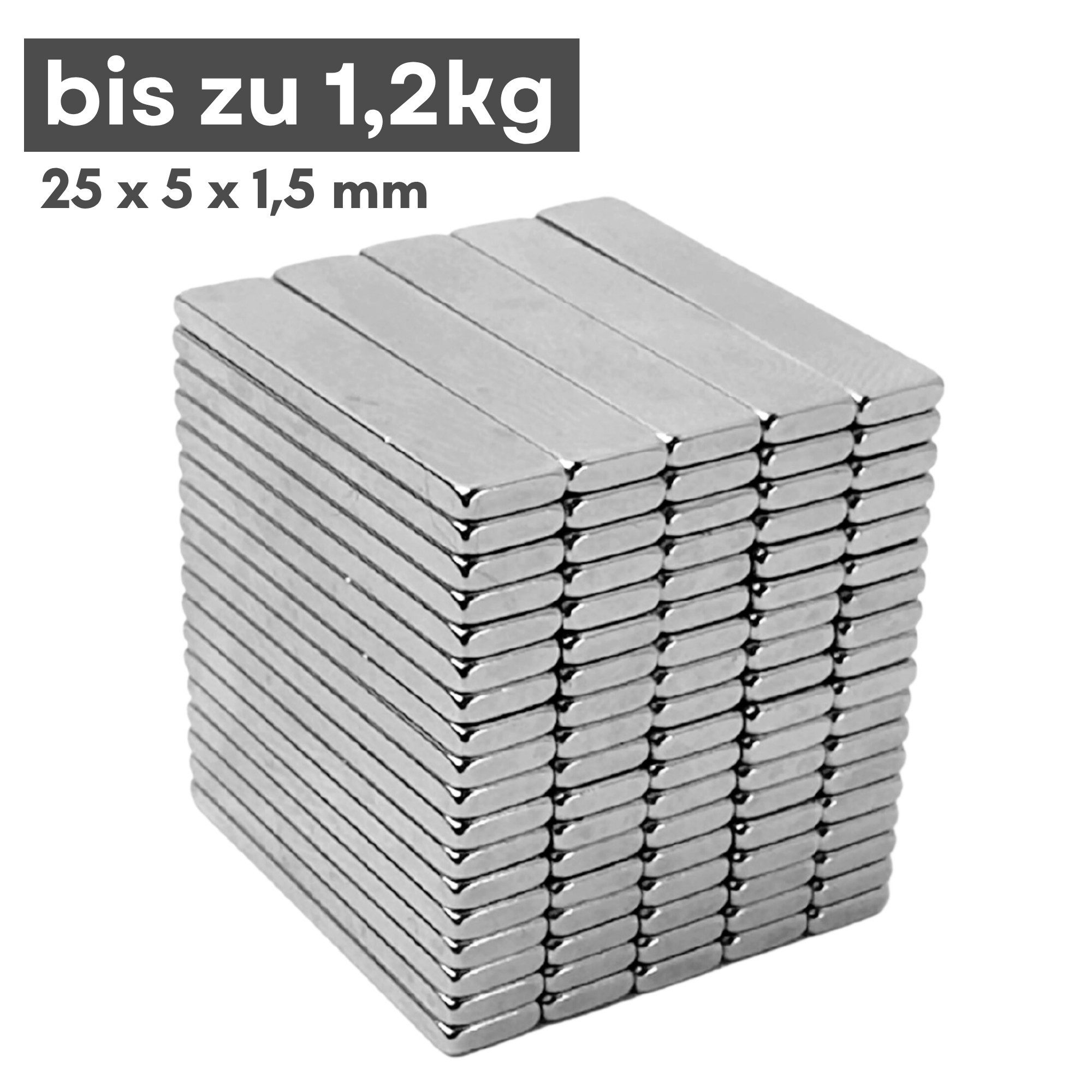 MaajeeKuto Magnet Neodym Magnet 25x5x1,5 mm N38 – Quadermagnet 1,2 kg Haftkraft (1-St)