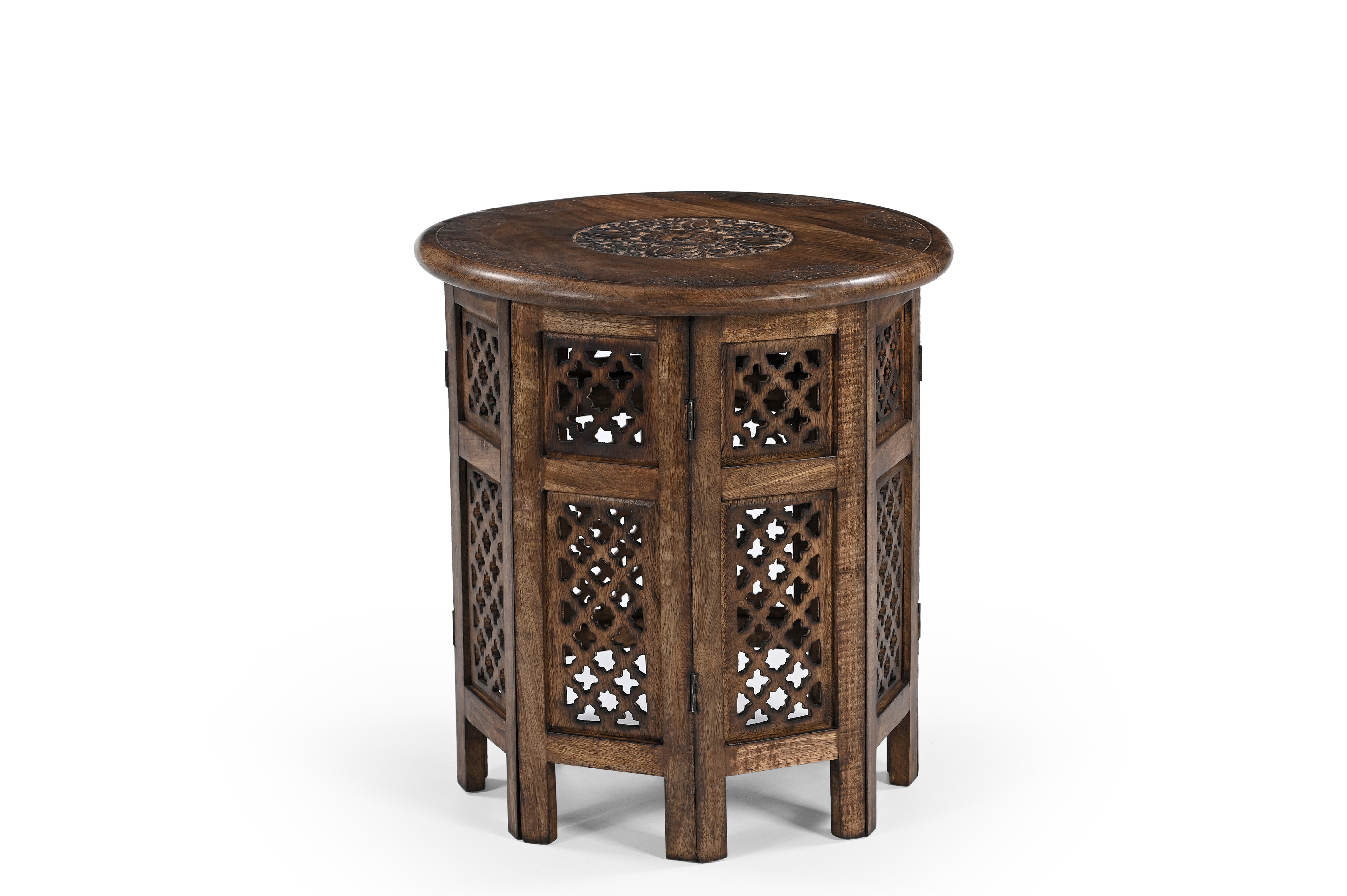 iAnanas Beistelltisch Mangoholz Massiv Sofatisch Dekotisch Wohnzimmertisch (1-St), Mangoholz handgeschnitzt Nachttisch 45x45 cm Sofatisch Wohnzimmertisch