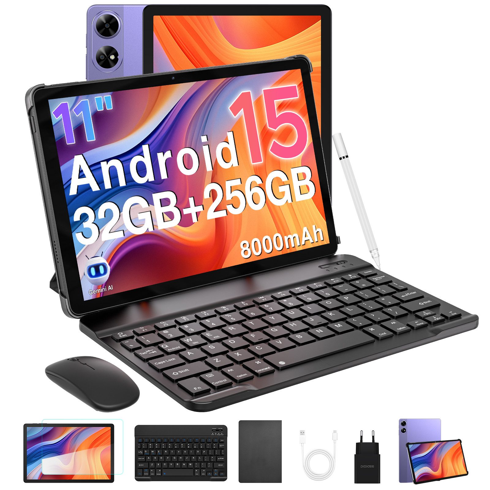 DOOGEE TAB G6 Plus Tablet mit Tastatur/Stift/Maus/Hülle, Android 16 Tablet (11", 256 GB, Android 15, 4G LTE, 8GB+256GB(2TB Extern), 8000mAh Akku, Gemini AI, Widevine L1)