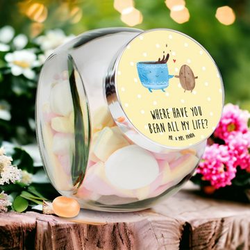 Mr. & Mrs. Panda Vorratsglas L 870ml Kaffee Bohne - Gelb Pastell - Geschenk, Vorratsbehälter, Zufr, Premium Glas, (1-tlg), Design-Highlight