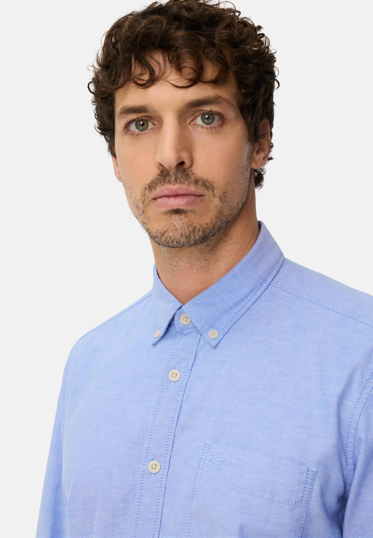 camel active Langarmhemd mit Button-Down-Kragen Langarm Hemdblusenkragen Hemdblusenkragen