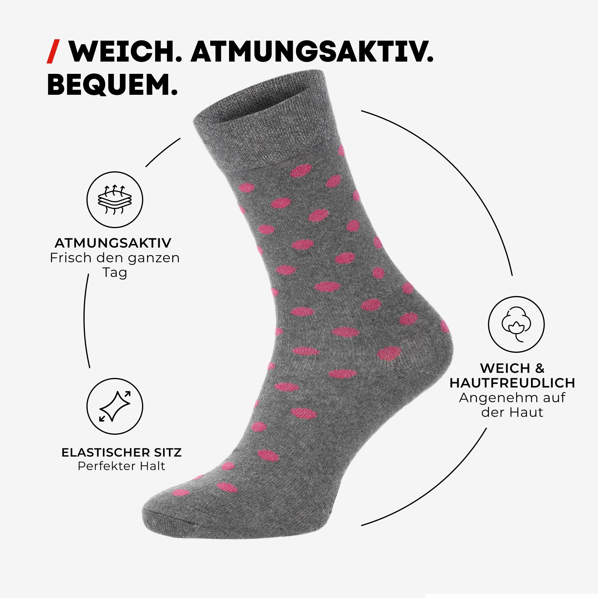 Chili Lifestyle Basicsocken Punkte Damensocken Baumwollsocken jeansblau grau schwarz (Multipack, 10-Paar, 5 Farbdesings) Weichbund ohne Gummidruck – Bild 2 von 5