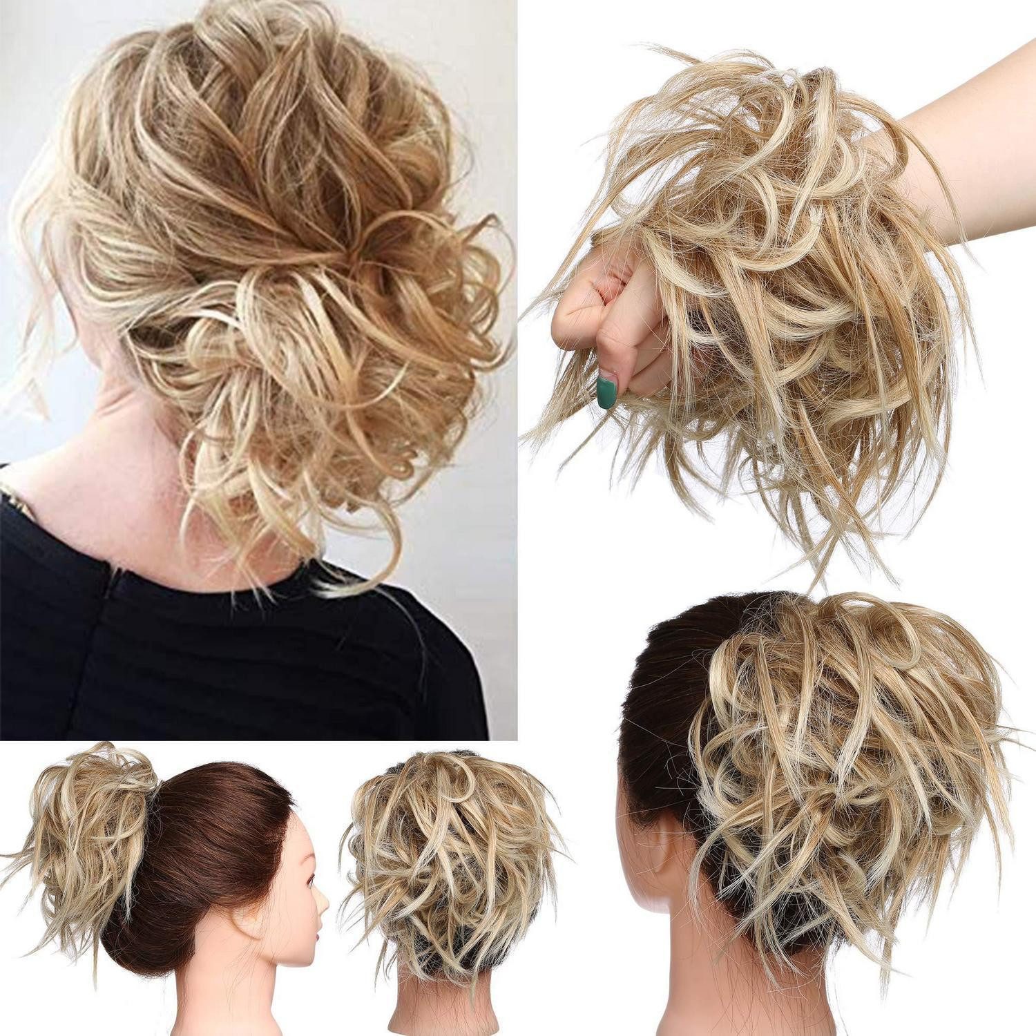 LuxusKollektion Kunsthaar-Extension Haarteil Dutt Struppige Haarknoten Strawberry Blonde Mix Platinblond