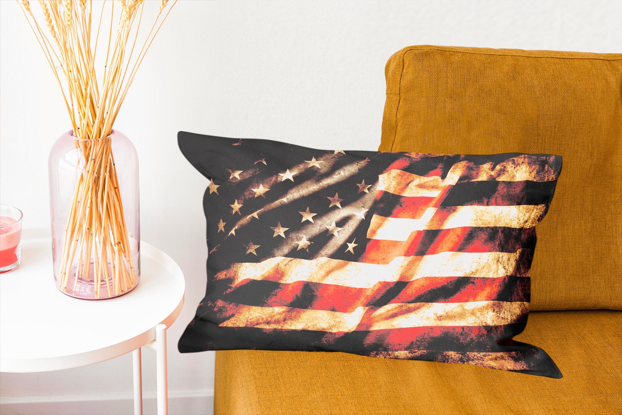 Dekokissen - Wohzimmer MuchoWow Flagge - Licht Füllung, Vintage - Amerika, mit Dekoration, Schlafzimmer Dekokissen Zierkissen,