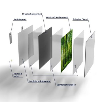 DEQORI Glasbild 'Sonne durchbricht Wald', 'Sonne durchbricht Wald', Glas Wandbild Bild schwebend modern