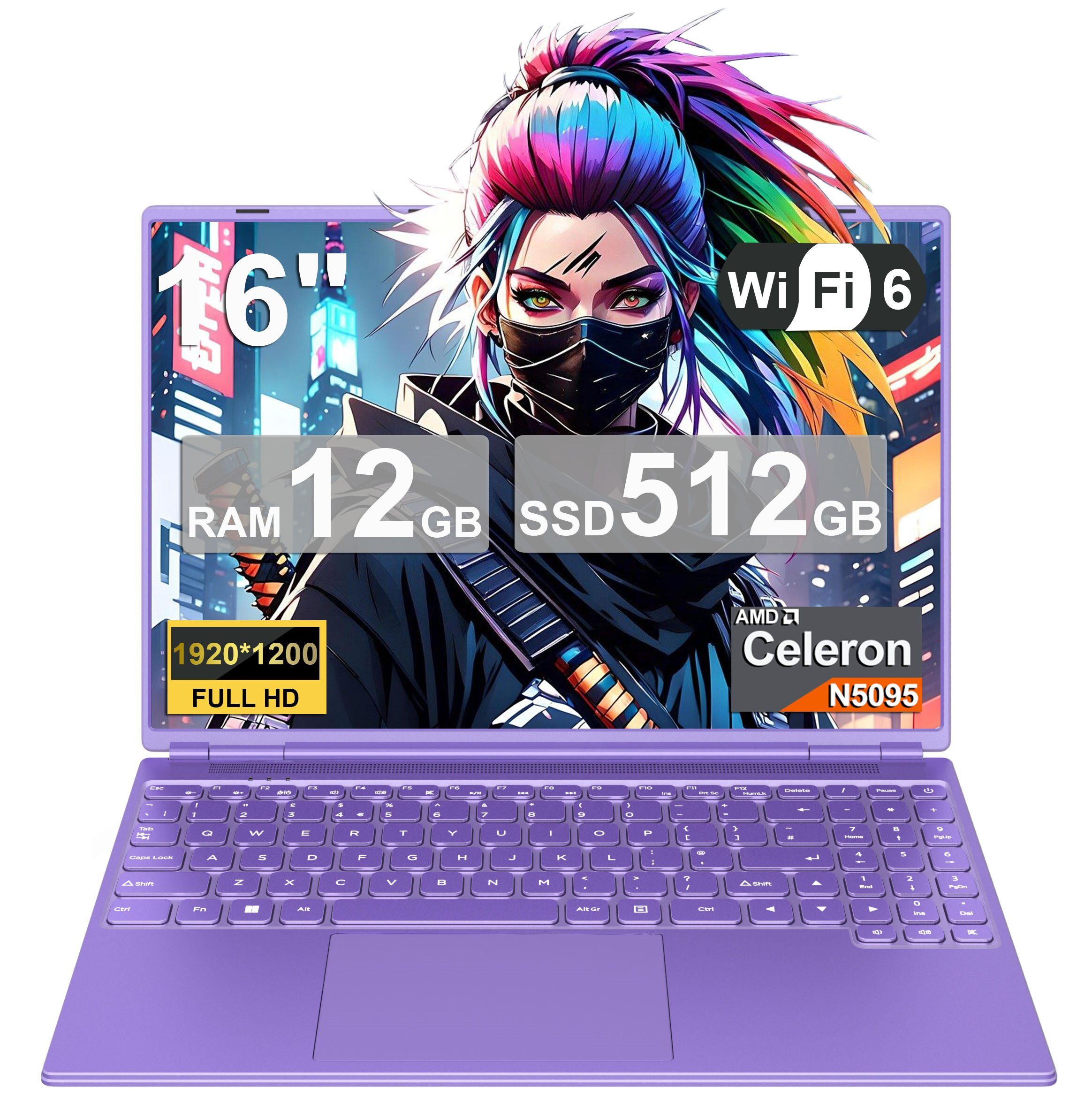 bvate Laptop 12GB 512GB 1TB SSD Espansione Notebook 16 Pollici N5095 Notebook (40,64 cm/16 Zoll, N5095, N5095, 12 GB, 512 GB SSD, 180° Scharnierdesign Notebook/Deutsche Tastaturaufkleber/Gaming Laptop)