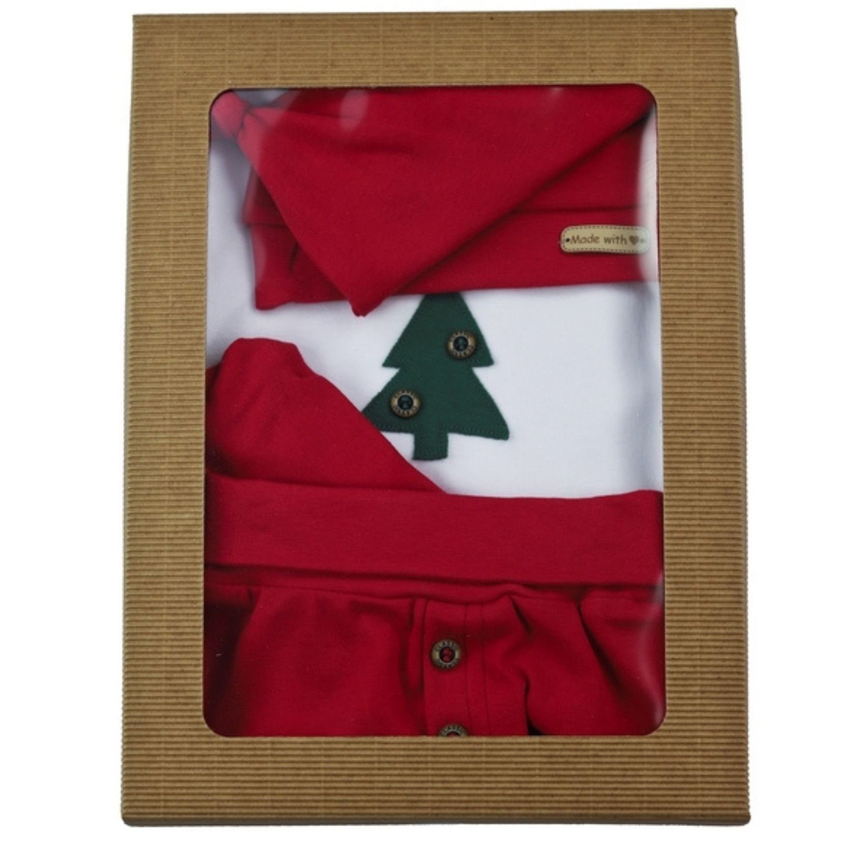 Babymajawelt Erstausstattungspaket Baby Weihnachts Bekleidung Set, 4er Geschenk Set, Ausstattung, Xmas (4 Teile: Langarmbody, Hose, Mütze, Halstuch) Reine Baumwolle, Sabberlatz mit Druckknöpfen, Made in EU