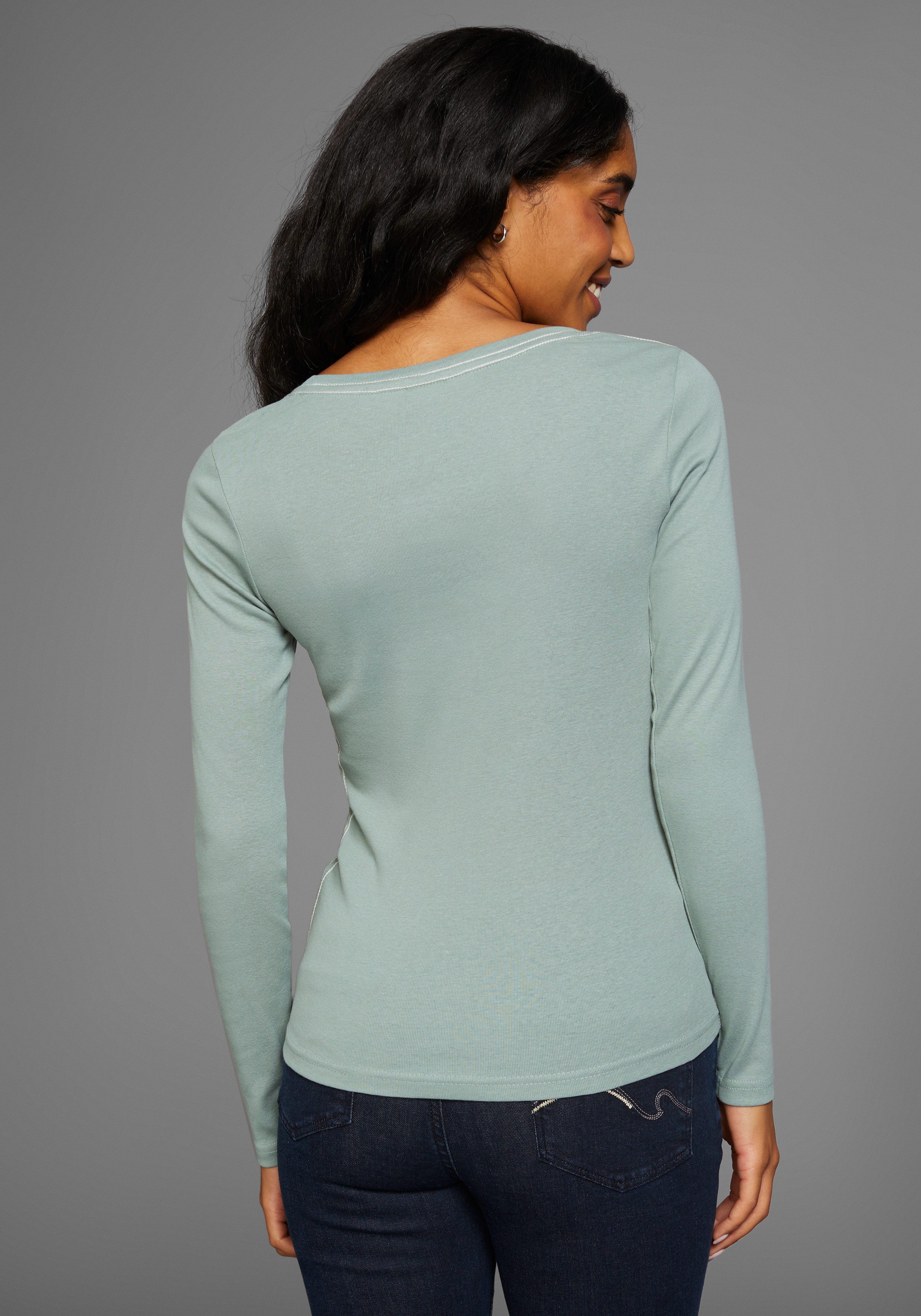 KangaROOS Langarmshirt (2er-Pack) Langarm, unifarben oder meliert, Rundhalsausschnitt